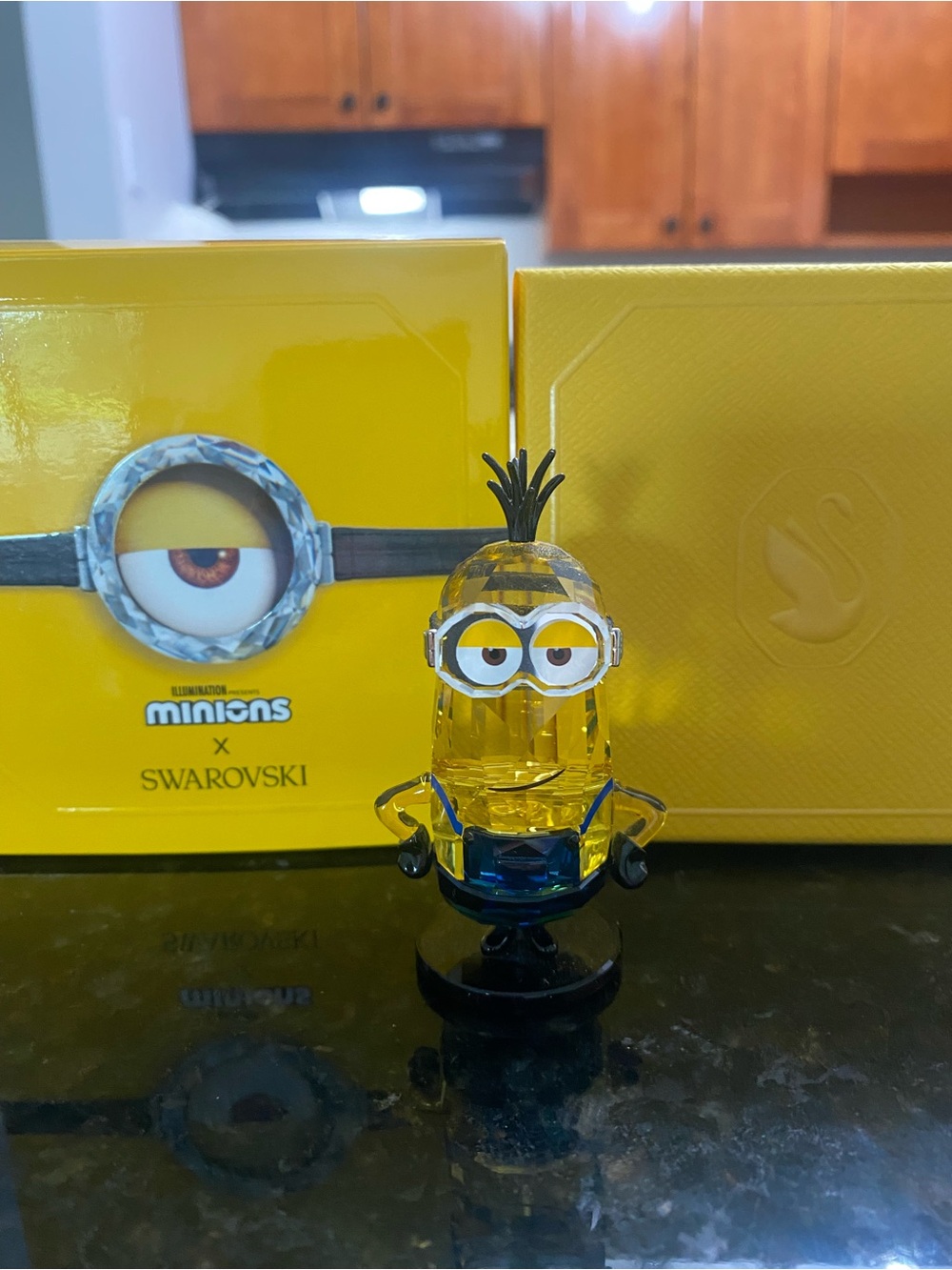 Swarovski Crystal Minion Kevin Figurine - Yellow and Blue Accents